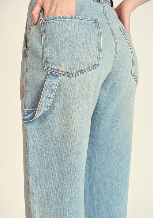 Calça Zinco Reta Cós Alto Com Martingale Jeans