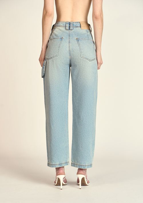Calça Zinco Reta Cós Alto Com Martingale Jeans