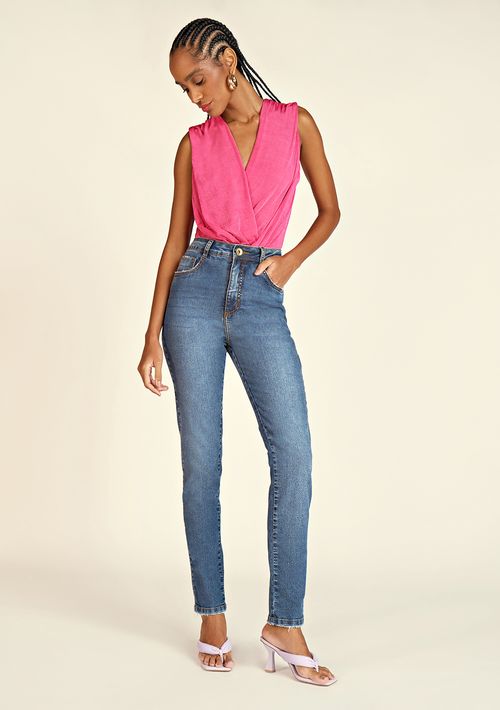 Calça Zinco Skinny Cós Alto Com Puídos Jeans