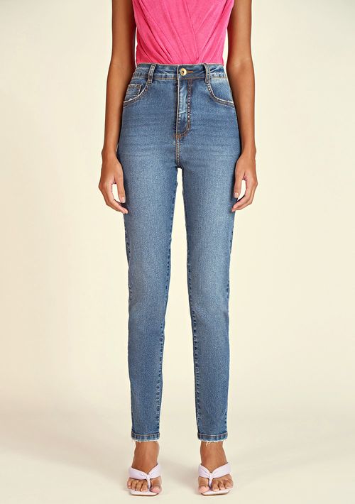 Calça Zinco Skinny Cós Alto Com Puídos Jeans