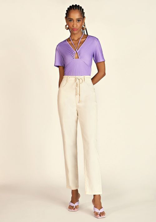 Calça Zinco Mom Cós Alto Com Cordão Off White