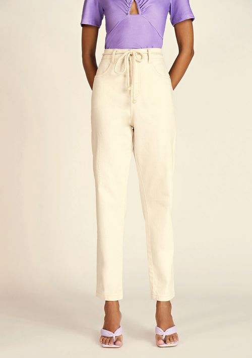 Calça Zinco Mom Cós Alto Com Cordão Off White