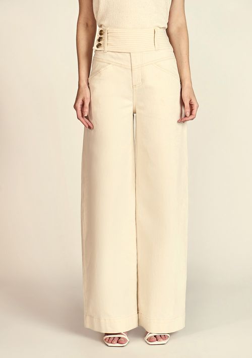 Calca Zinco Pantalona Cós Alto Detalhe Cós Off White