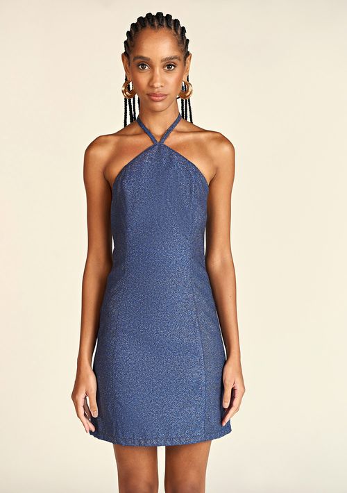 Vestido Zinco Curto Frente Única Amarração Costas Azul Marinho