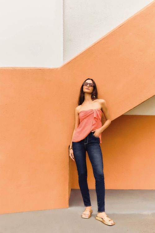 Calça Zinco Skinny Cós Intermediário Barra Refilada Jeans
