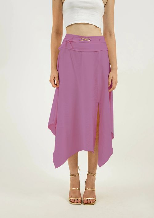 Saia Zinco Midi Fluida Com Fenda Rosa