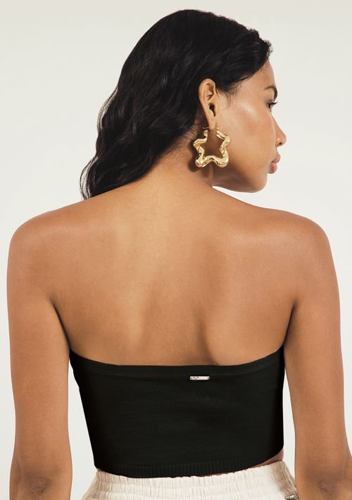 Top Zinco Faixa Tomara Que Caia Tricô Preto