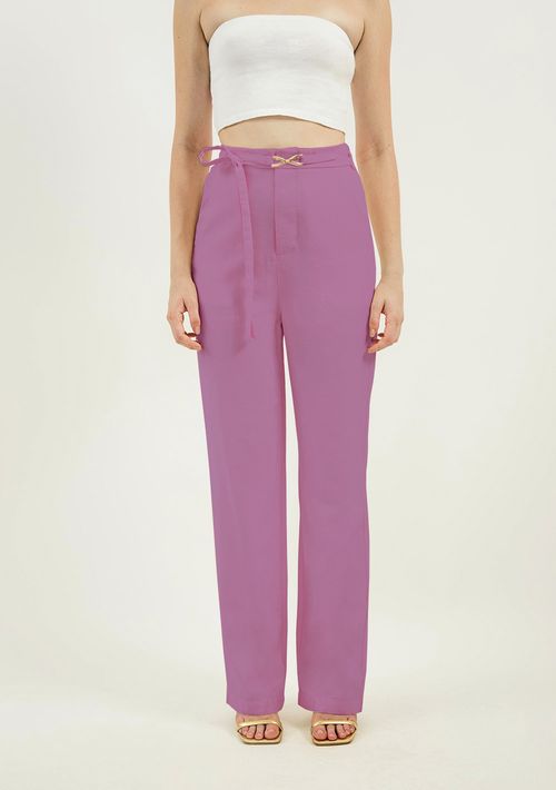 Calça Zinco Pantalona Reta Cós Alto Com Cinto Rosa
