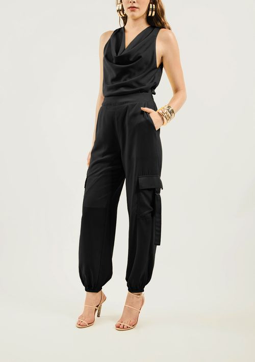 Calça Zinco Parachute Cós Alto Com Elástico Preto