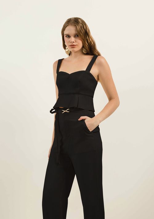 Top Zinco Cropped Cavado Com Recorte Preto