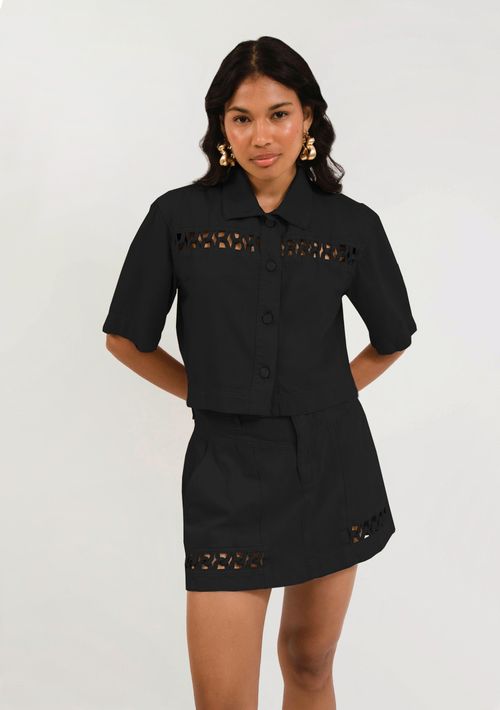 Camisa Zinco Manga Curta Abertura Frente Preto