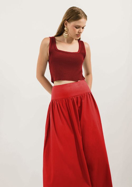 Saia Zinco Longa Evasê Básica Vermelho