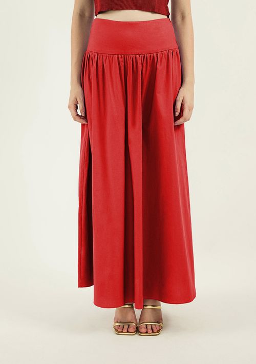 Saia Zinco Longa Evasê Básica Vermelho