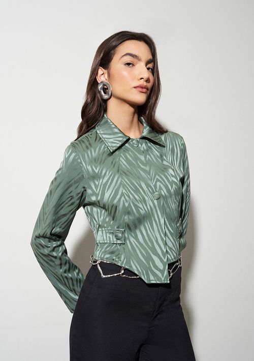 Jaqueta Lebôh Reta Detalhe Botões Verde