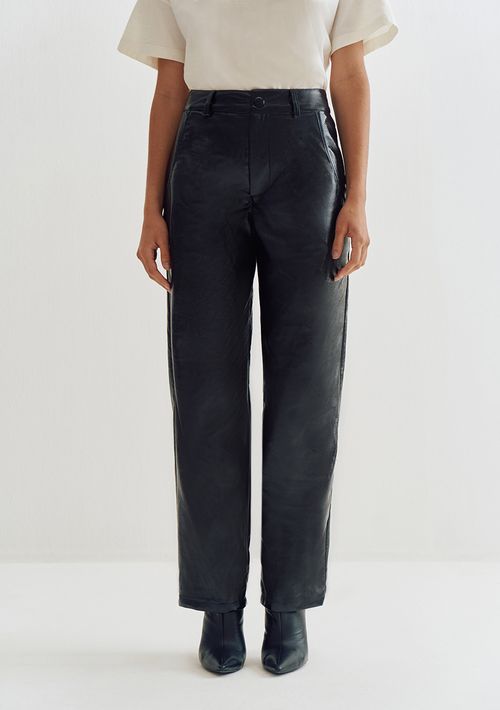 Calca Lebôh Boot Cut Cós Alto Com Bolso Preto