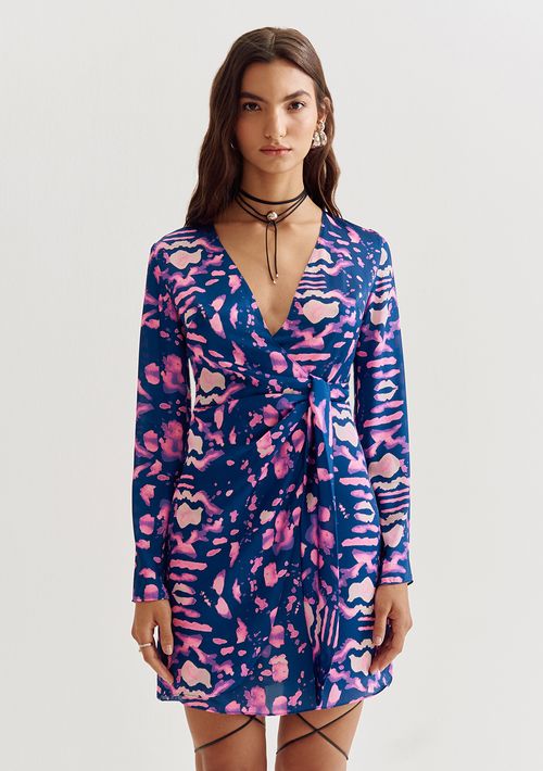 Vestido Lebôh Curto Decote V Transpasse Frente Roxo