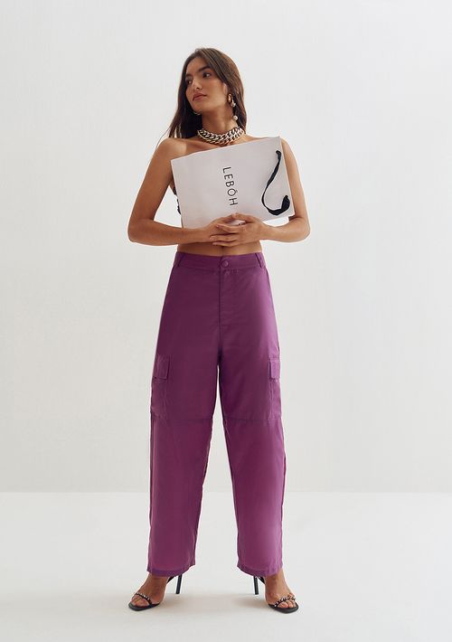 Calca Lebôh Reta Cós Alto Bolso Lateral Roxo