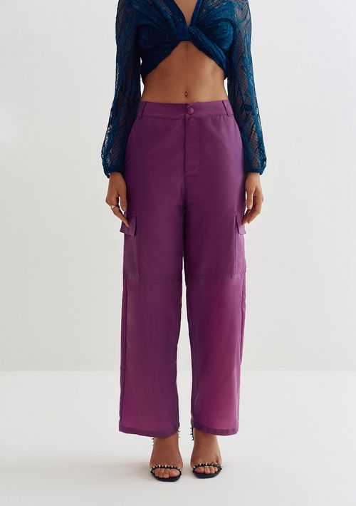Calca Lebôh Reta Cós Alto Bolso Lateral Roxo