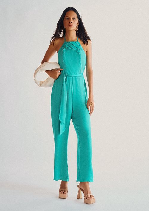 Macacão Lebôh Pantalona Com Faixa Azul