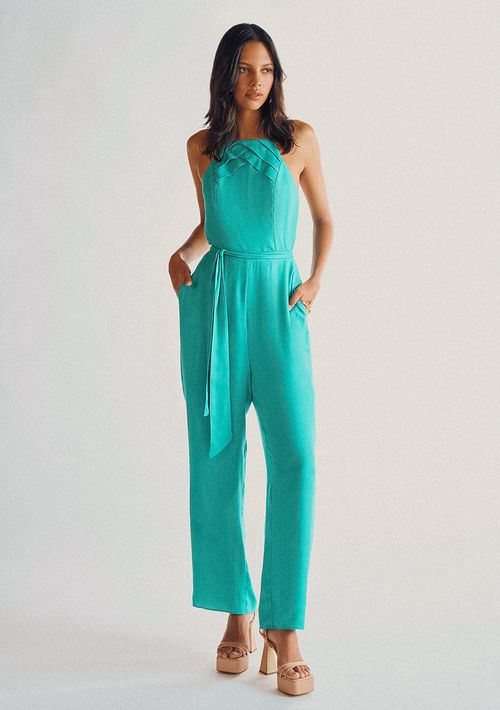 Macacão Lebôh Pantalona Com Faixa Azul