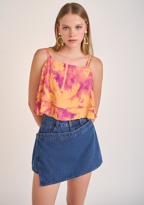 Regata Zinco Decote Redondo Com Babado Roxo