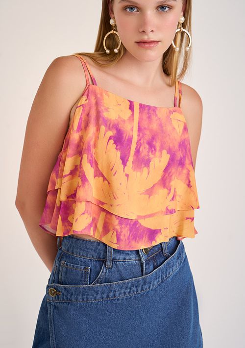 Regata Zinco Decote Redondo Com Babado Roxo