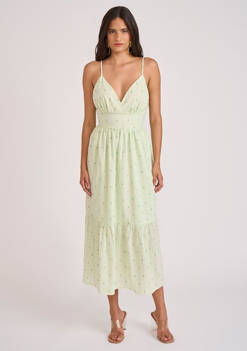 Vestido Zinco Midi Decote V Amarração Costas Verde Claro