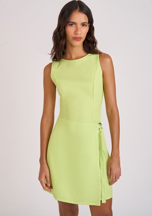 Vestido Zinco Curto Decote Redondo Com Fivela Verde