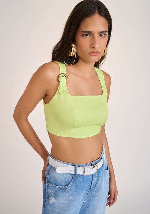 Top Zinco Cropped Alça Com Fivela Verde