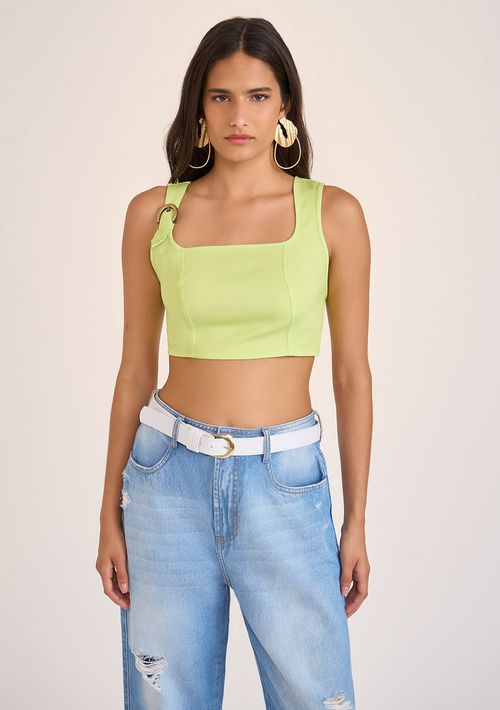Top Zinco Cropped Alça Com Fivela Verde