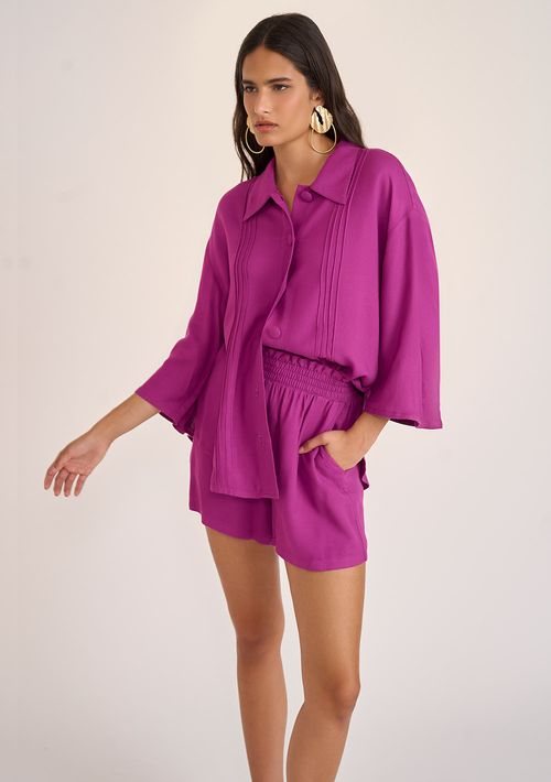 Camisa Zinco Manga Curta Com Botões Rosa