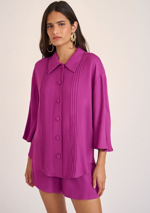 Camisa Zinco Manga Curta Com Botões Rosa