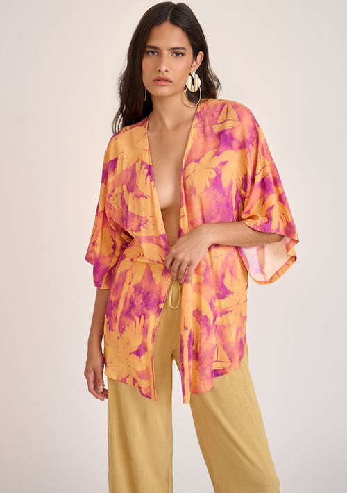 Kimono Zinco Curto Com Faixa Roxo
