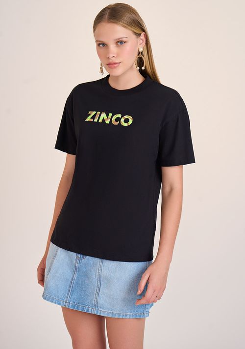 T-Shirt Zinco Decote Redondo Estampa Localizada Preto