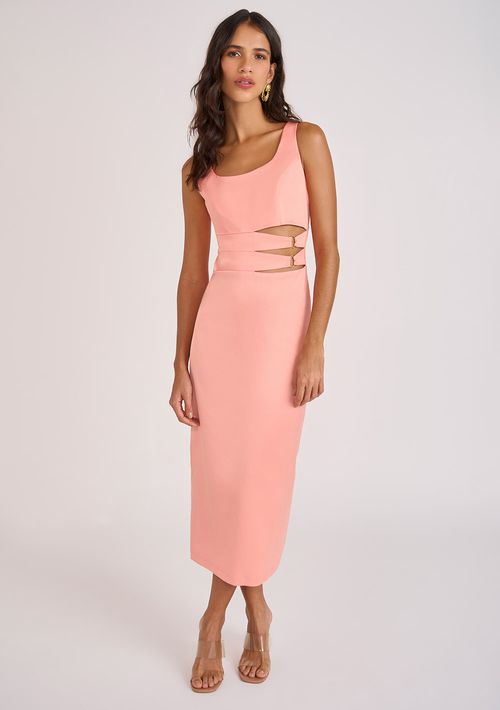 Vestido Zinco Midi Decote Redondo Com Argola Cru