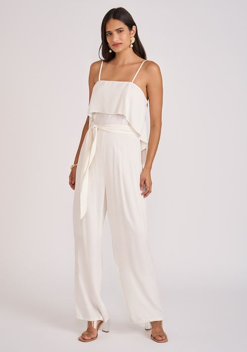 Macacão Zinco Reto Com Babado Off White