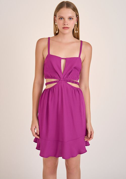 Vestido Zinco Curto Decote Reto Abertura Lateral Rosa