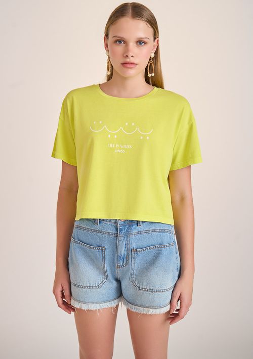 T-Shirt Zinco Decote Redondo Cropped Verde