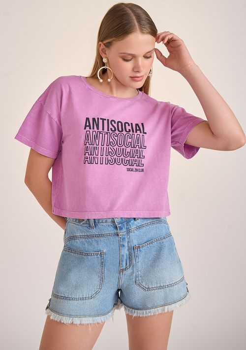 T-Shirt Zinco Decote Redondo Cropped Roxo