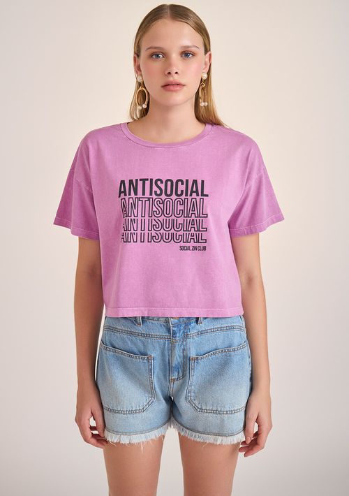 T-Shirt Zinco Decote Redondo Cropped Roxo