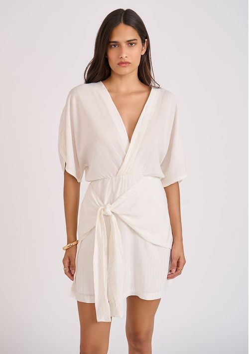 Vestido Zinco Curto Decote Transpassado Abertura Frente Off White