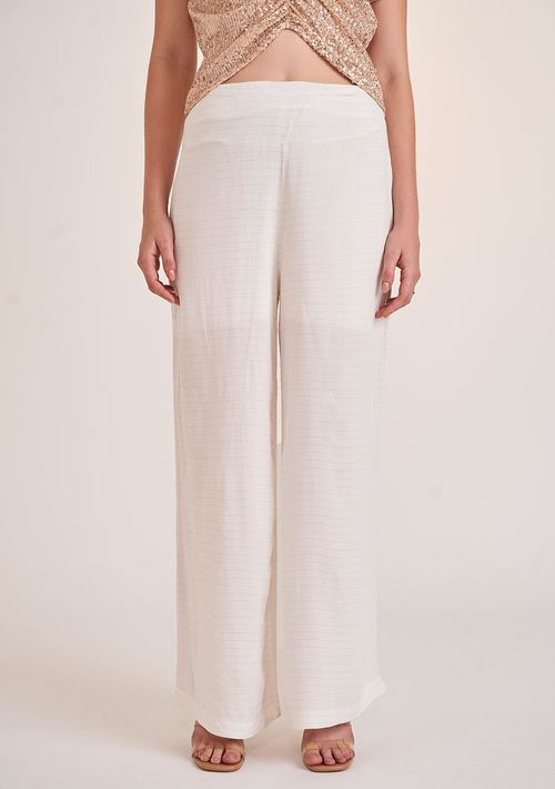 Calça Zinco Pantalona Cós Alto Detalhe Barra Off White