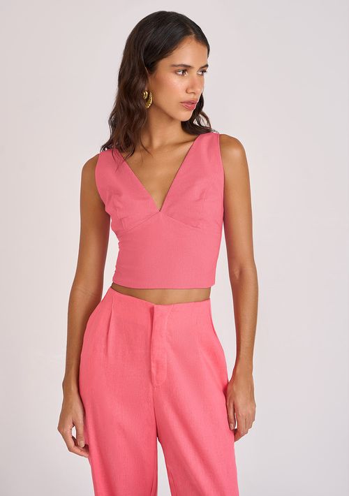 Top Zinco Decote V Alça Larga Rosa