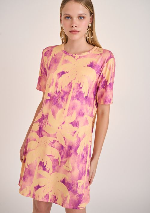Vestido Zinco Solto Decote Careca Manga Curta Curto Roxo