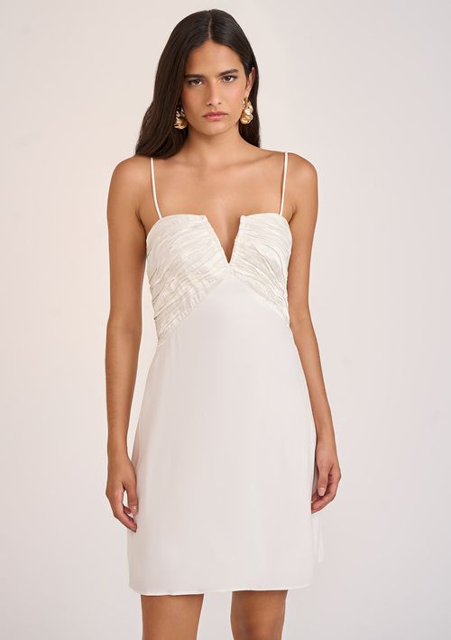 Vestido Zinco Ajustado Decote V Sem Manga Curto Off White
