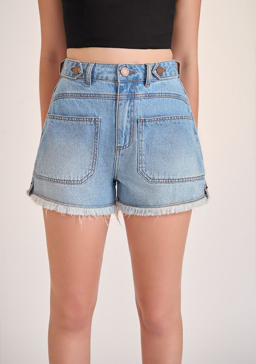 Shorts Zinco Five Pockets Detalhe Botão Jeans