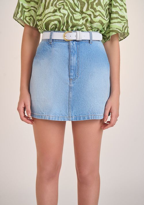 Saia Zinco Curta Five Pockets Com Cinto Jeans