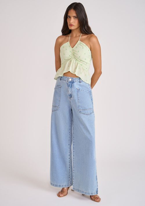 Calça Zinco Pantalona Alta Azul