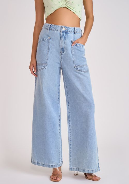 Calça Zinco Pantalona Alta Azul