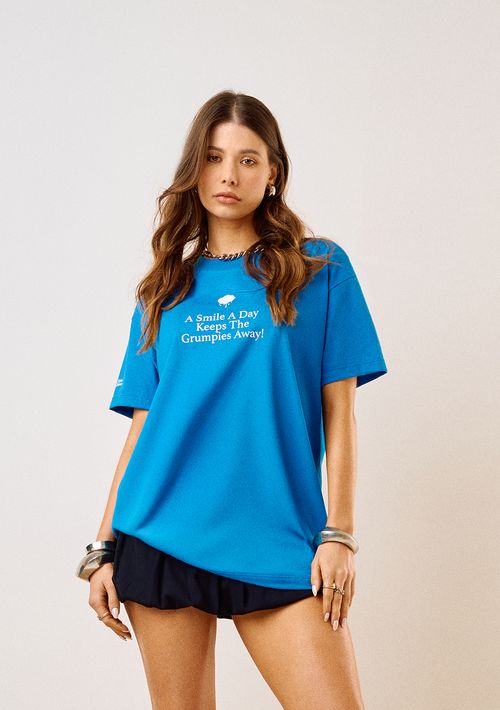 Camiseta Zinco Oversized Decote Careca Manga Curta Alongada Azul